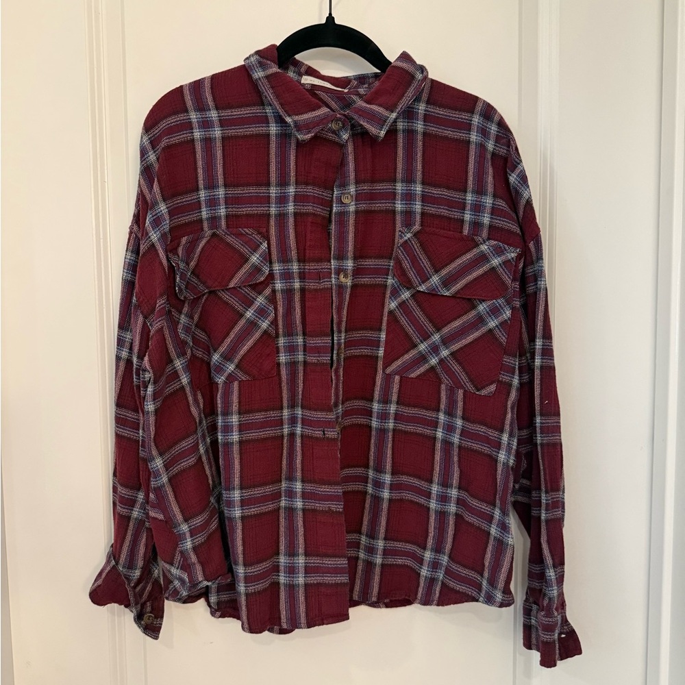 Maroon/Burgundy Plaid Button-Up Shirt